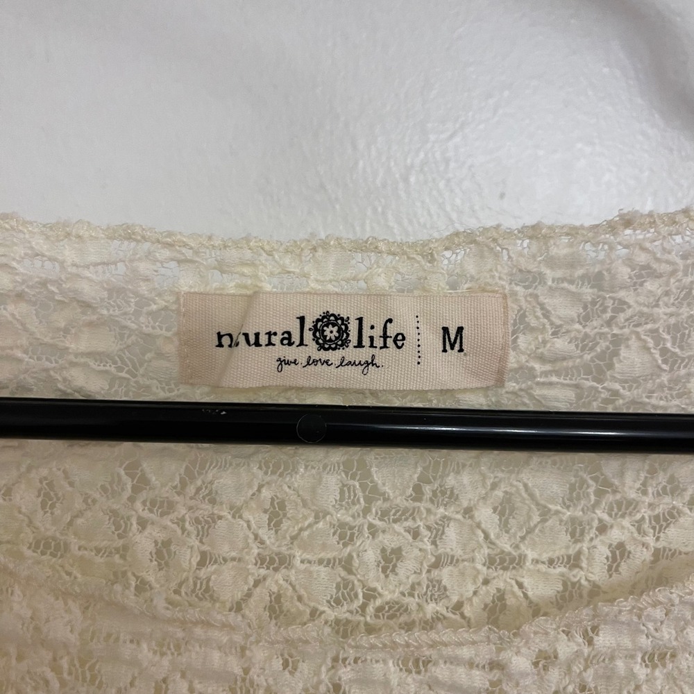 Natural Life Mesh Floral Cream Eyelet Blouse Cottagecore Boho Hippie - Picture 3 of 6